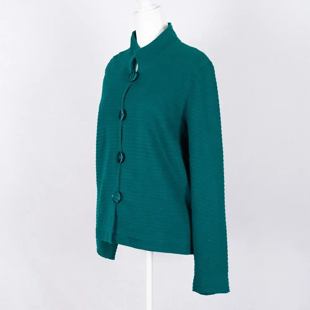 Coldwater Creek Ottoman Knit Jacket Size MEDIUM Teal Green Casual Modest Classic